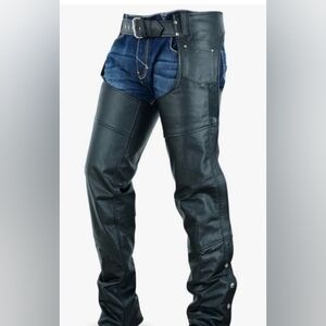 NWT River Road Men's Black Leather Motorcycle Chaps Size XL